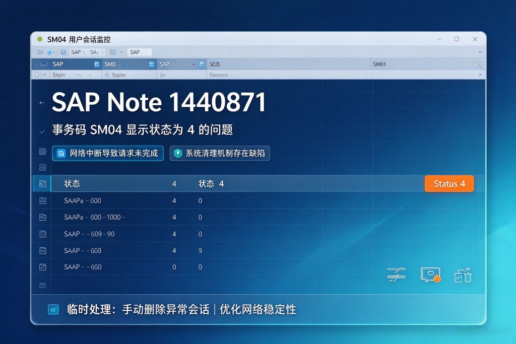 SAP Note 1440871中提到的事务码SM04显示状态为4的问题