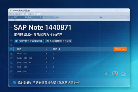 SAP Note 1440871中提到的事务码SM04显示状态为4的问题